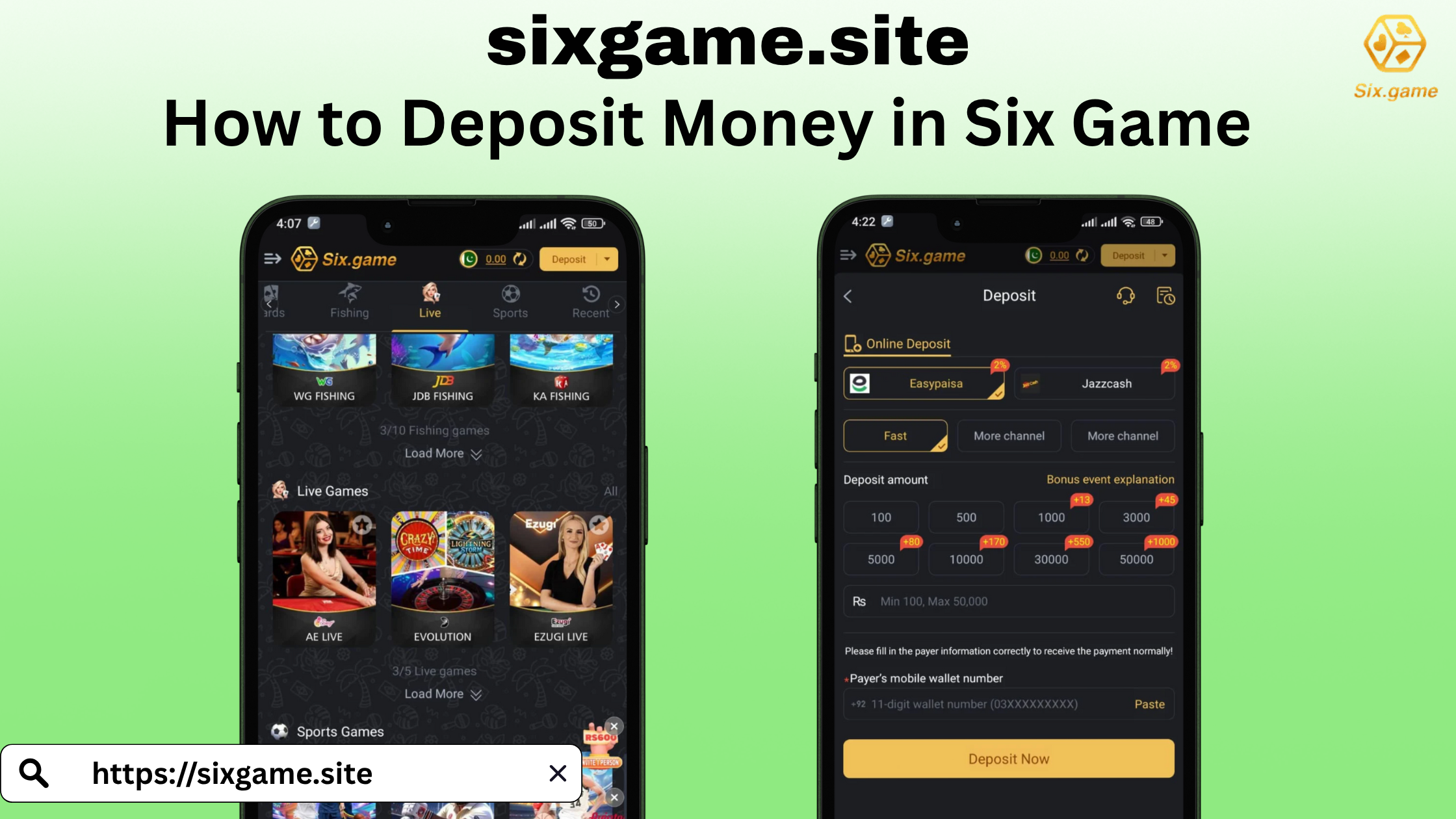 How to Deposit Money in Six Game
